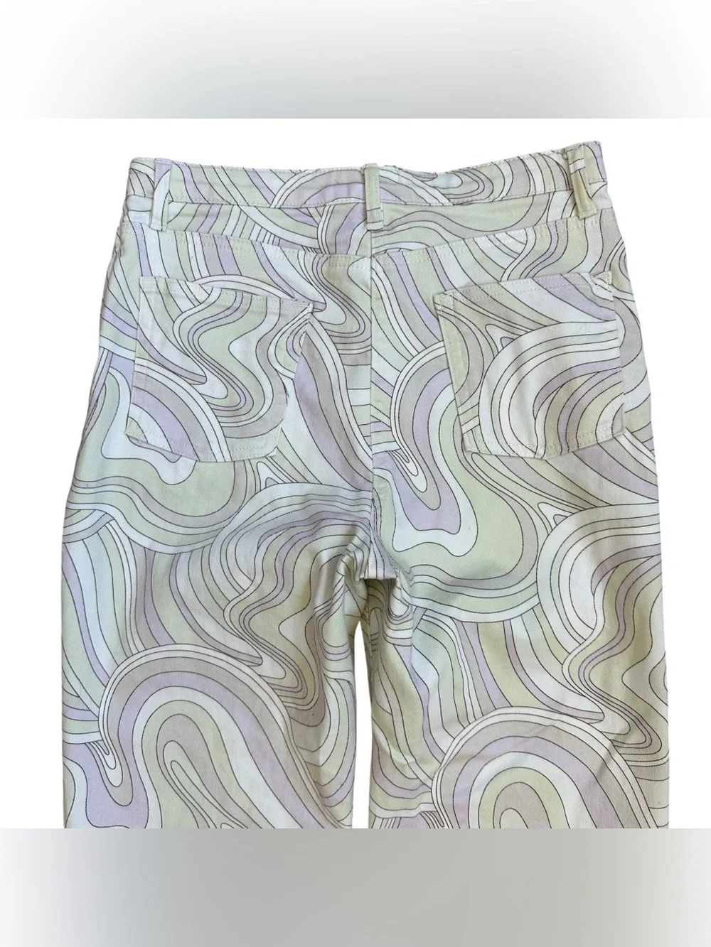 Aritzia Wilfred Free Pastel Green Purple White Swirl Print Melina Jeans Size 6 - Picture 5 of 8